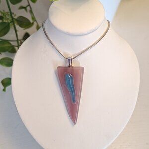 80s style purple and blue abstract pendant necklace, artisan fused glass jewelry